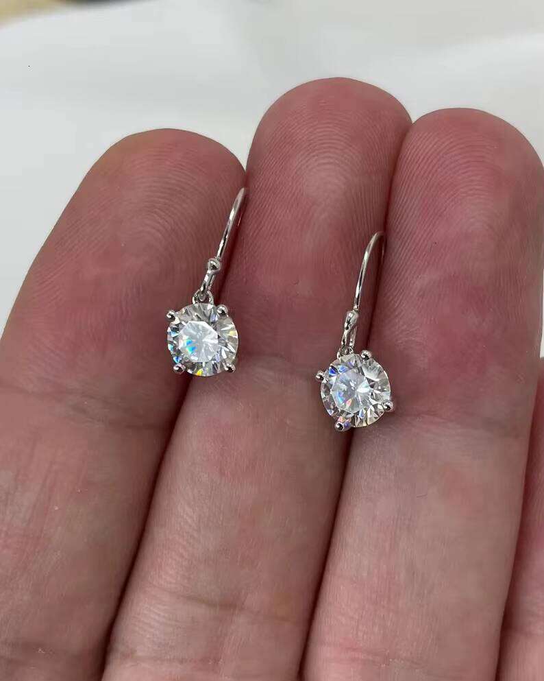 White Diamond Hook Drop Beautiful 925 Sterling Silver Moissanite Earrings Gift For Her