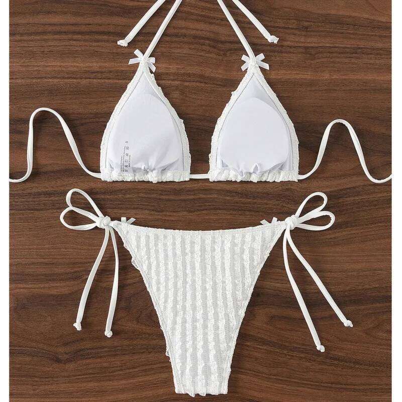 White Bow Sexy Bikinis Swimsuits Women Swimwear Push Up Female Beach Swim Wear Bathing Suits Brazilian Bikini Set Pool Bather C260207