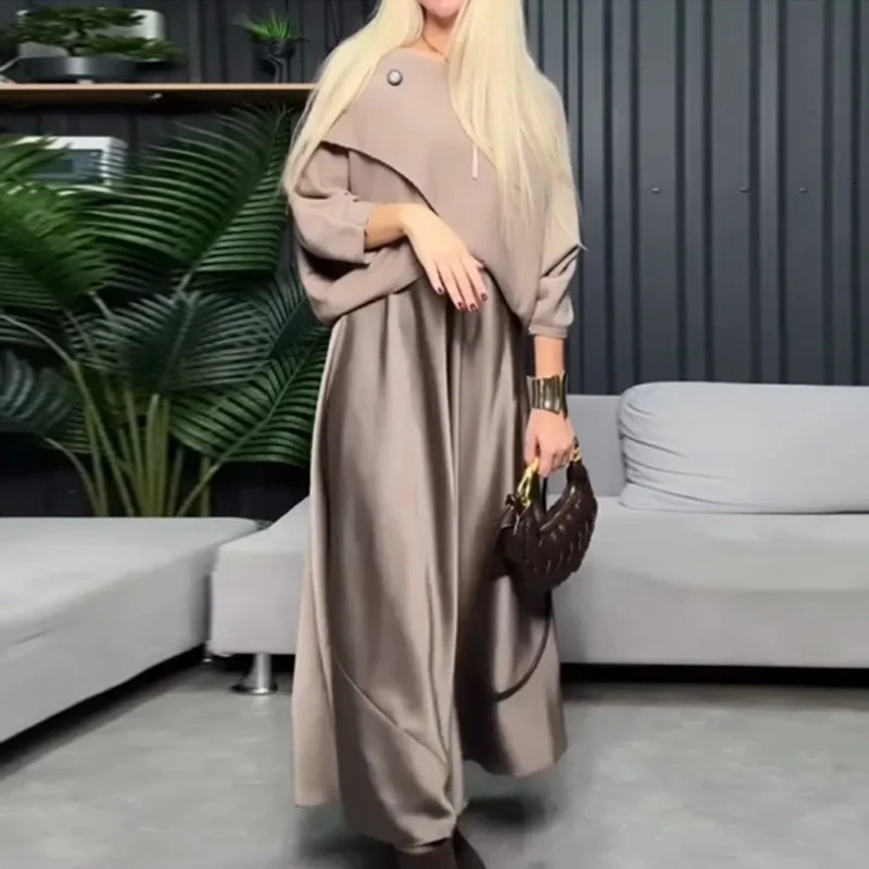Fashionable Cross Tops Patchwork Satin Dress Two Piece Dresses Women Elegant O Neck Half Sleeve Loose Boho Long Mujer 260127