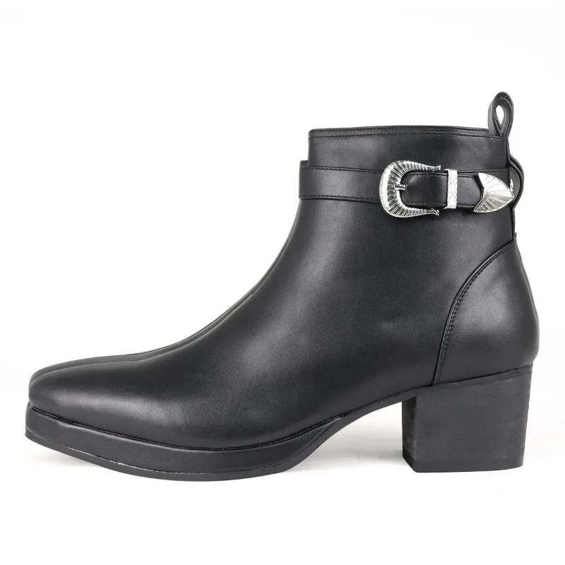 High Quality Mens Chelsea Boots British Style Retro Hightop Round Head Buckle Leather Booties Botas Hombre 260208