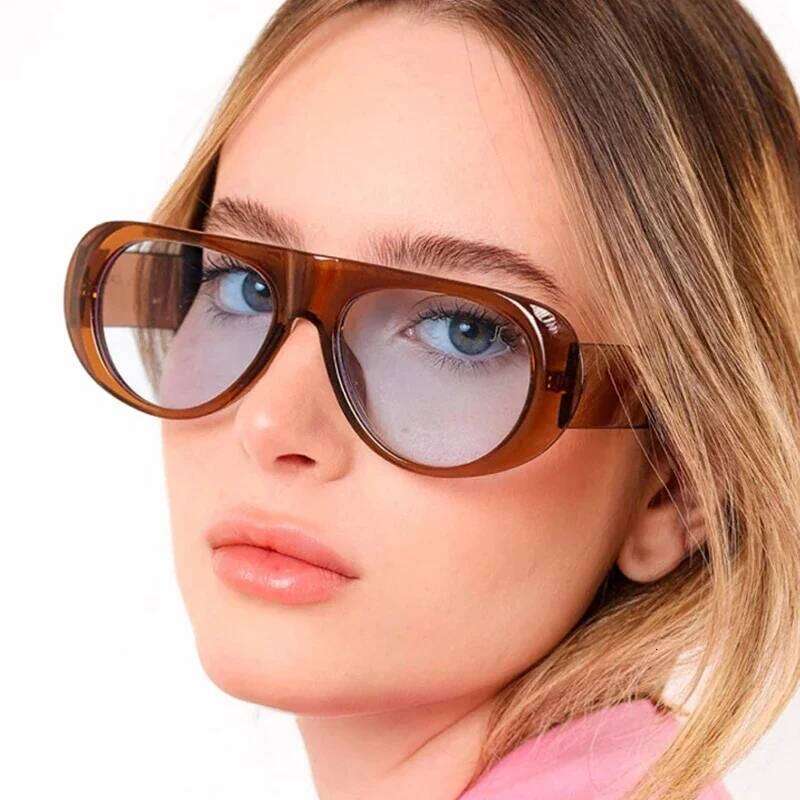 SO&EI Ins Popular Fashion Pilot Women Sunglasses Retro Blue Green Shades UV400 Men Trending Wide Legs Sun Glasses Y260207