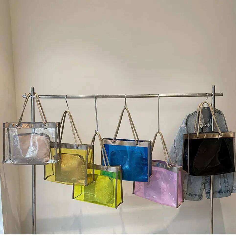 Fashion Large Capacity Transparent Tote Women's Versatile Stylish Shopping Bag Weaving Straps Female Single Shoulder Bags C260207