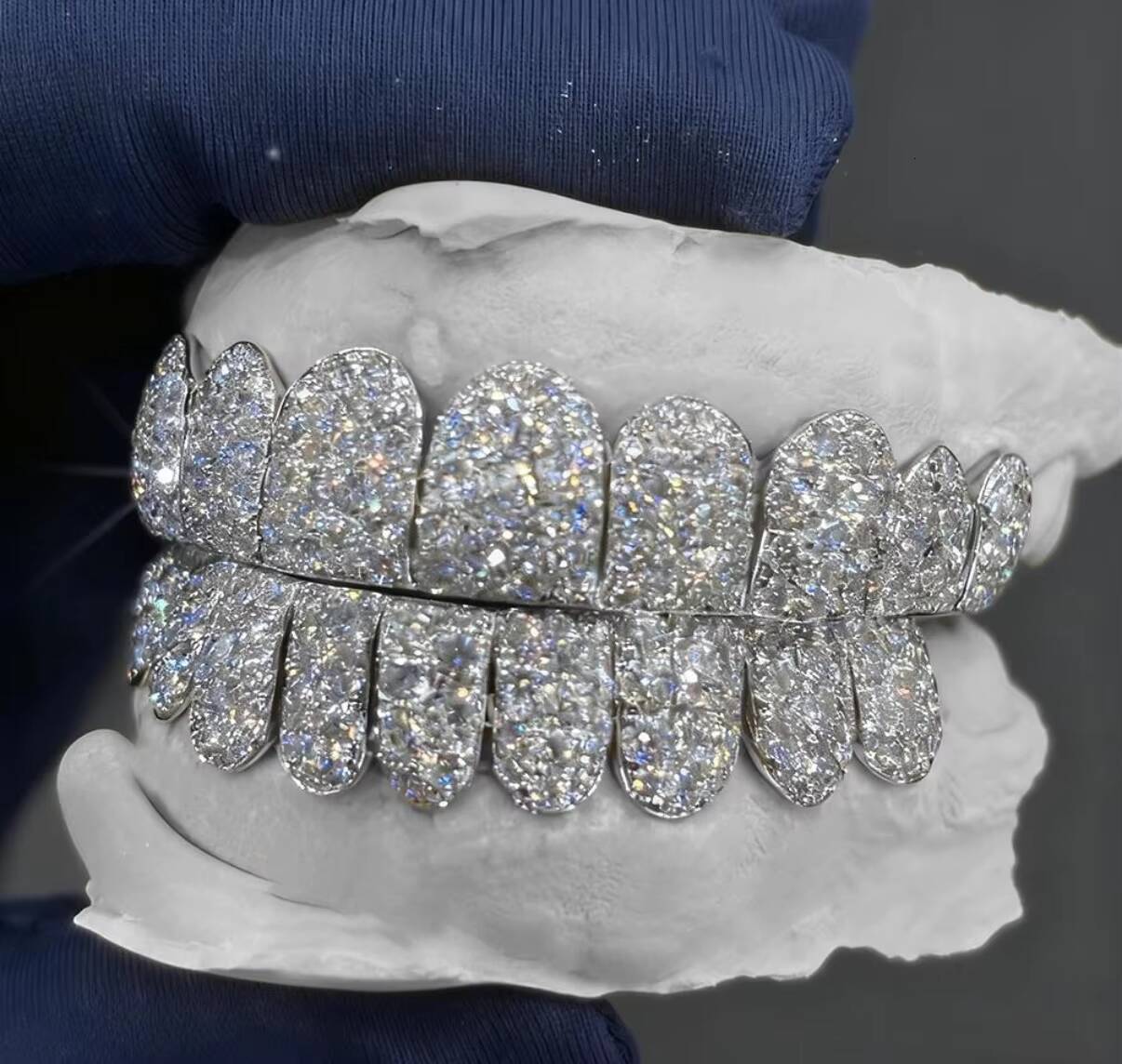 Stylish White Gold Moissanite Diamond Grillz with Vivid Sparkle High End Design and Polished Shine Jewelry