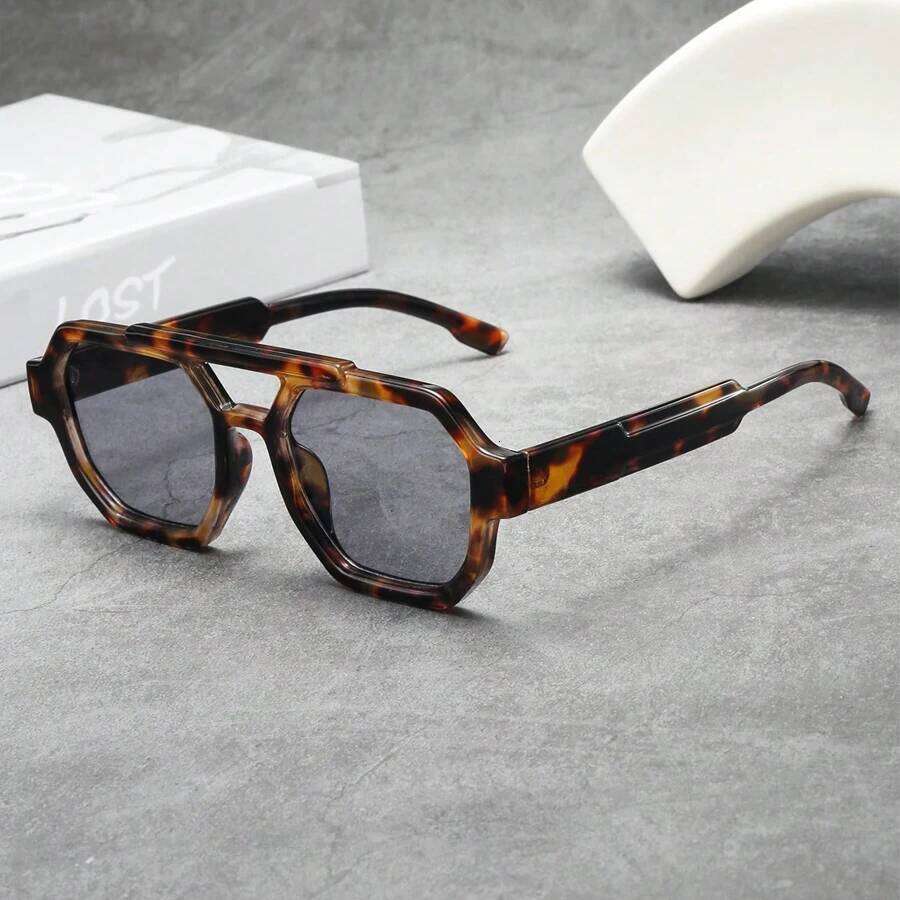New Retro Double Bridges Women Polygon Square Sunglasses Fashion Blue Purple Men Shades UV400 Sun Glasses Y260207