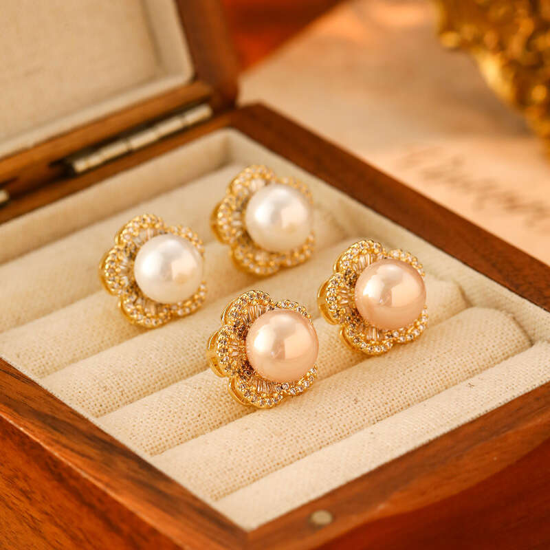 Micro Inlaid Full Zircon Flower Pearl for Women Fashion Simple Elegant Earrings New High-end Light Luxury Exquisite Ear Jewelry