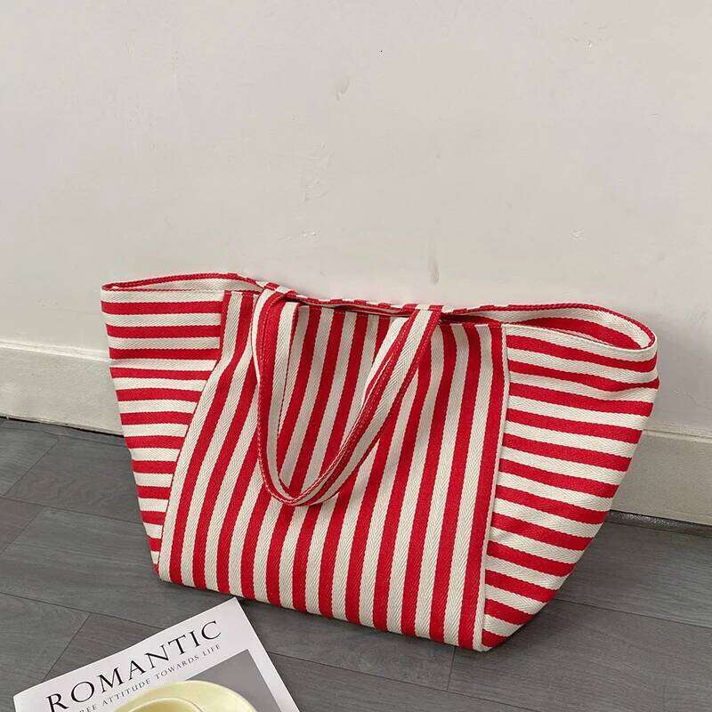 Large Capacity Canvas Shoulder Bag Simple Striped Women's Shopper Tote Casual Multifunctional Travel Top-Handle Handbag C260207