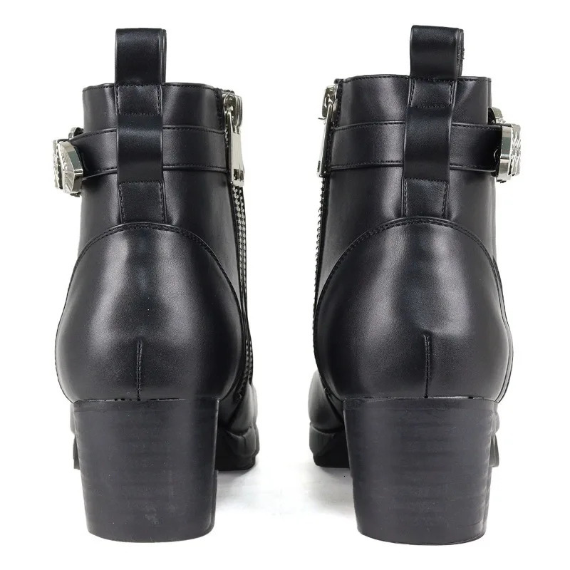 High Quality Mens Chelsea Boots British Style Retro Hightop Round Head Buckle Leather Booties Botas Hombre 260208