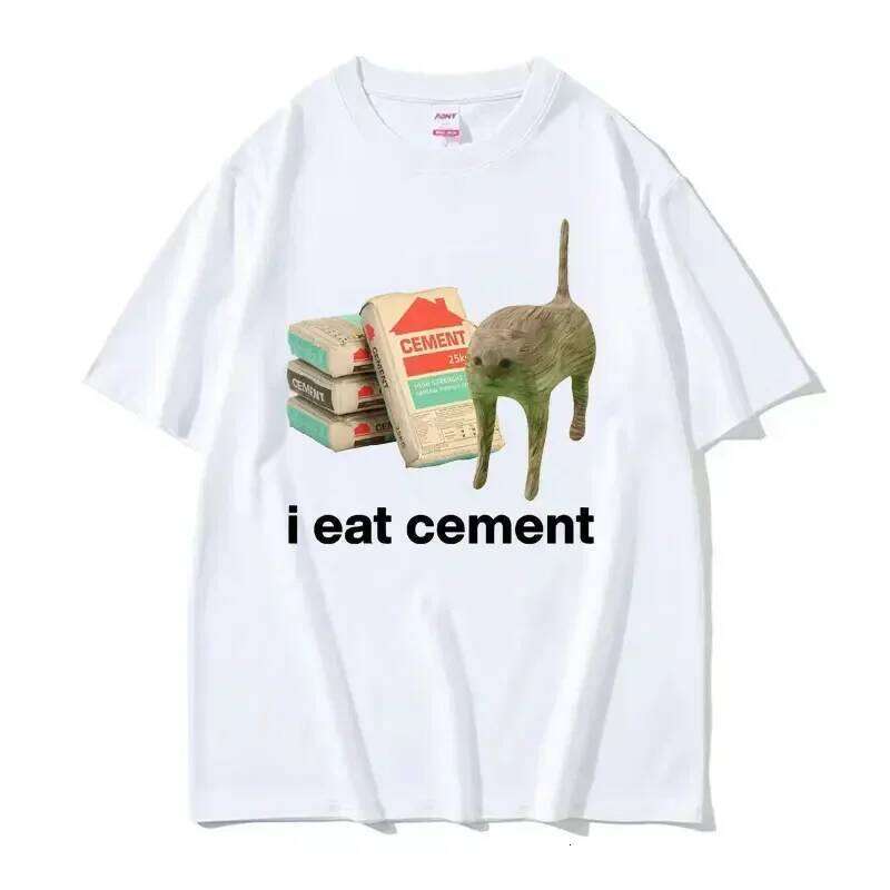 I Eat Cement Cursed Cat Funny Meme Shirt Women's Fashion Humor Short Sleeve T Shirts Male High Quality Cotton T-shirt Tops C260207