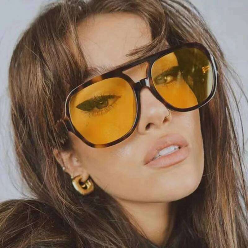 2025 Double Bridge Square Women Sunglasses Vintage Brand Big Frame Sunglass Shades UV400 Women's Black Yellow Sun Glasses Y260207
