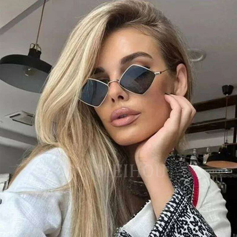 Hipster Polygon Women Irregular Vintage Small Frame Rhombus Ladies Sunglasses Shades Retro Alloy Eyewear Black Y260207