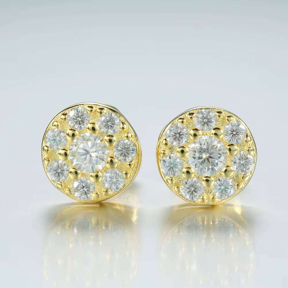 925 Sterling Silver Round Moissanite Stud Earrings High Quality Fashion Style Sparkling Rapper Jewelry