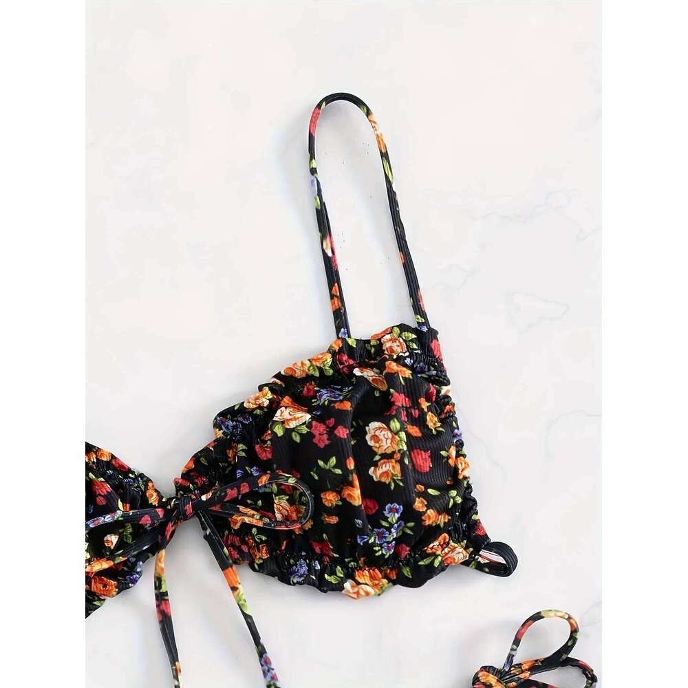 Sexy Floral Print Push Up Bikini Sets Women Swimwear Two Pieces Swimsuit Low Waist Bather Beach Bathing Suit Summer 2025 New C260207
