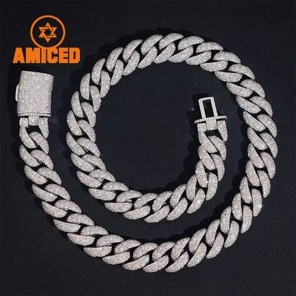 Hip Hop 14MM Full Iced Out Large Moissanite in the Middle Chain S925 18K Gold Plated VVS Diamond Cuban Link Chain Necklace