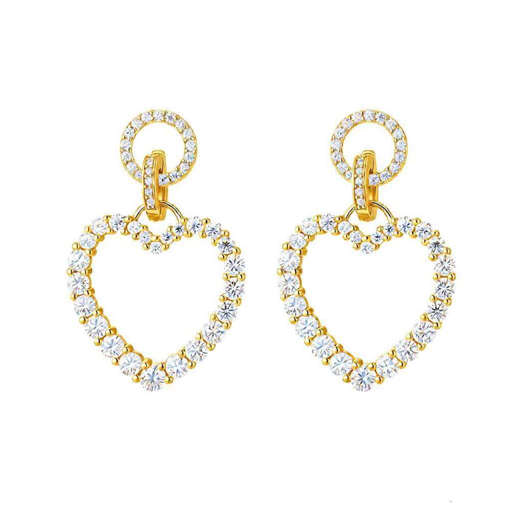 Luxurious S925 Sterling Silver Extra Large Heart Shape Dangle Gradient Pave Setting VVS Moissanite Statement Drop Earrings 12/15