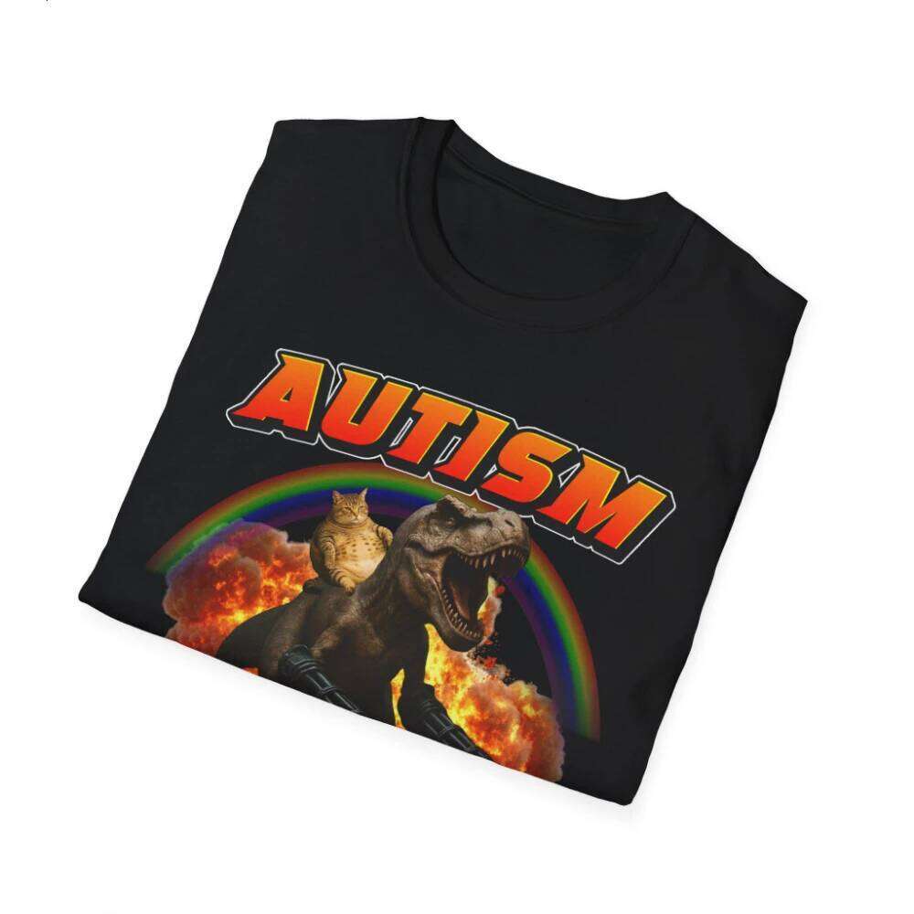 Funny Autism T-Shirt T-Rex Cat Meme Neurodiversity Pride Clothing Graphic Short Sleeve Shirt Unisex Men Women All-Season C260207