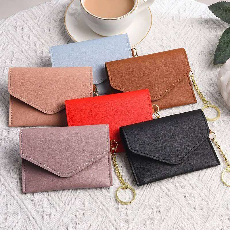 New Mini Women's Ultra Thin Holder Wallet with Keychain PU Leather Hasp Case Business Card Cover Lady Coin Money Pouch Y260206