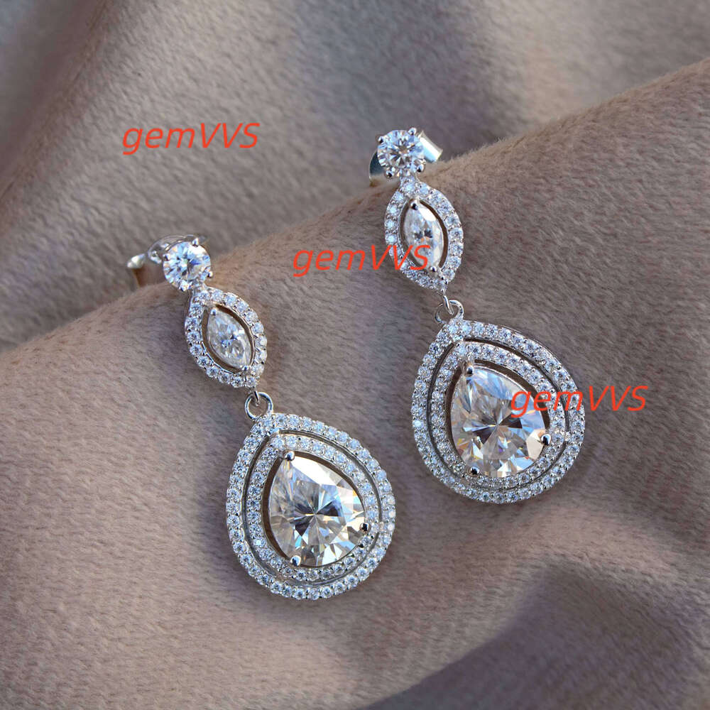 Real Sterling Silver Earring Pear Shape Moissanite 925 Stamped For Party Occasions