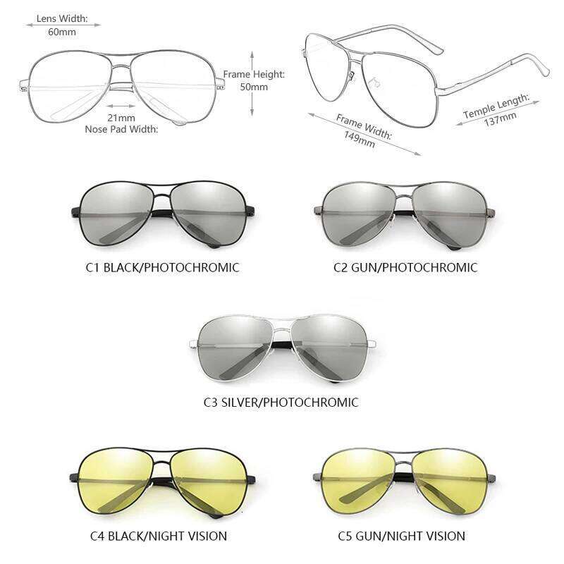 Classic Pilot Photochromic Sunglasses Men Women Fashion Chameleon Polarized Sun Glasses Male Driving Change Color Night Vision Y260207