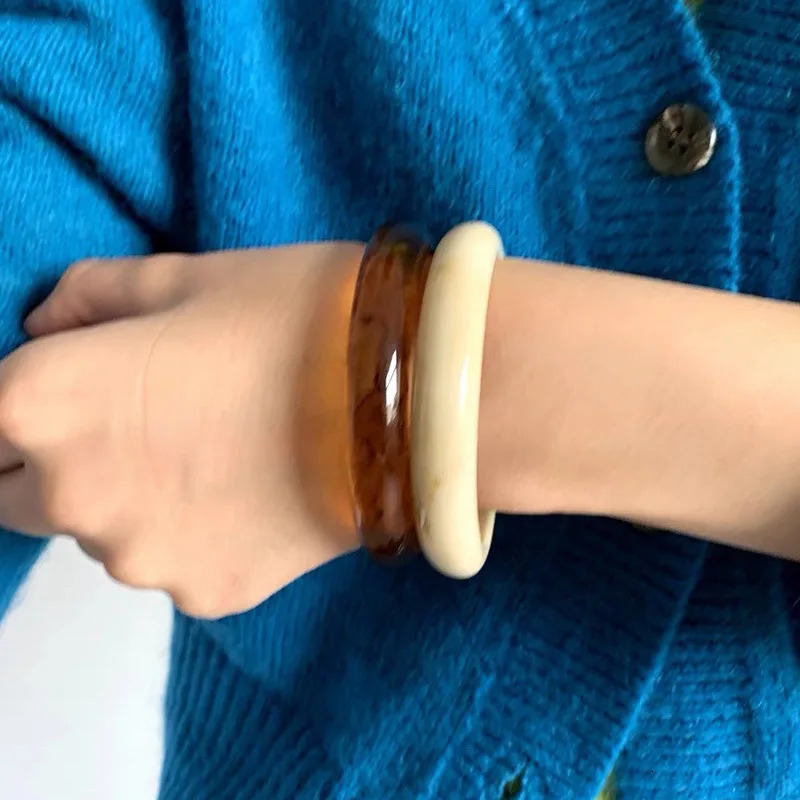 Korean vintage Geometric Round Resin Acrylic Cuff Bangle Bracelet For Women Girl Fashion Charm Party Wrist Jewelry 260120