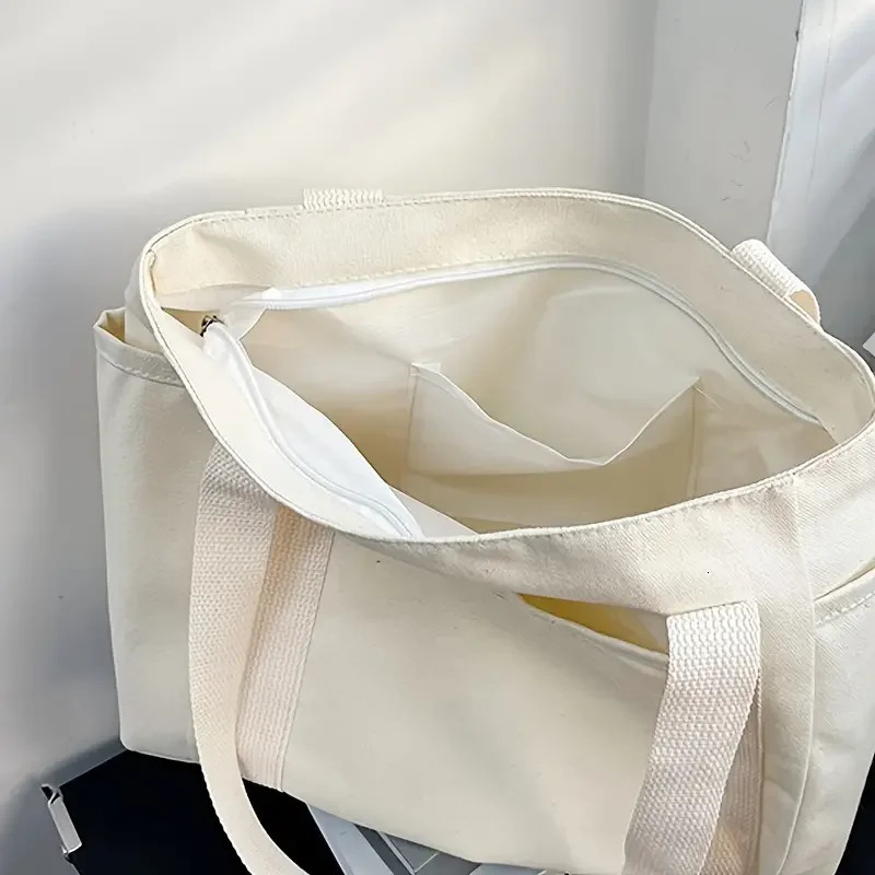 1Pcs Large Capacity Canvas Tote with Multiple Pockets-Perfect for School/work Commute/travel and Shopping Bags on One Shoulder260128