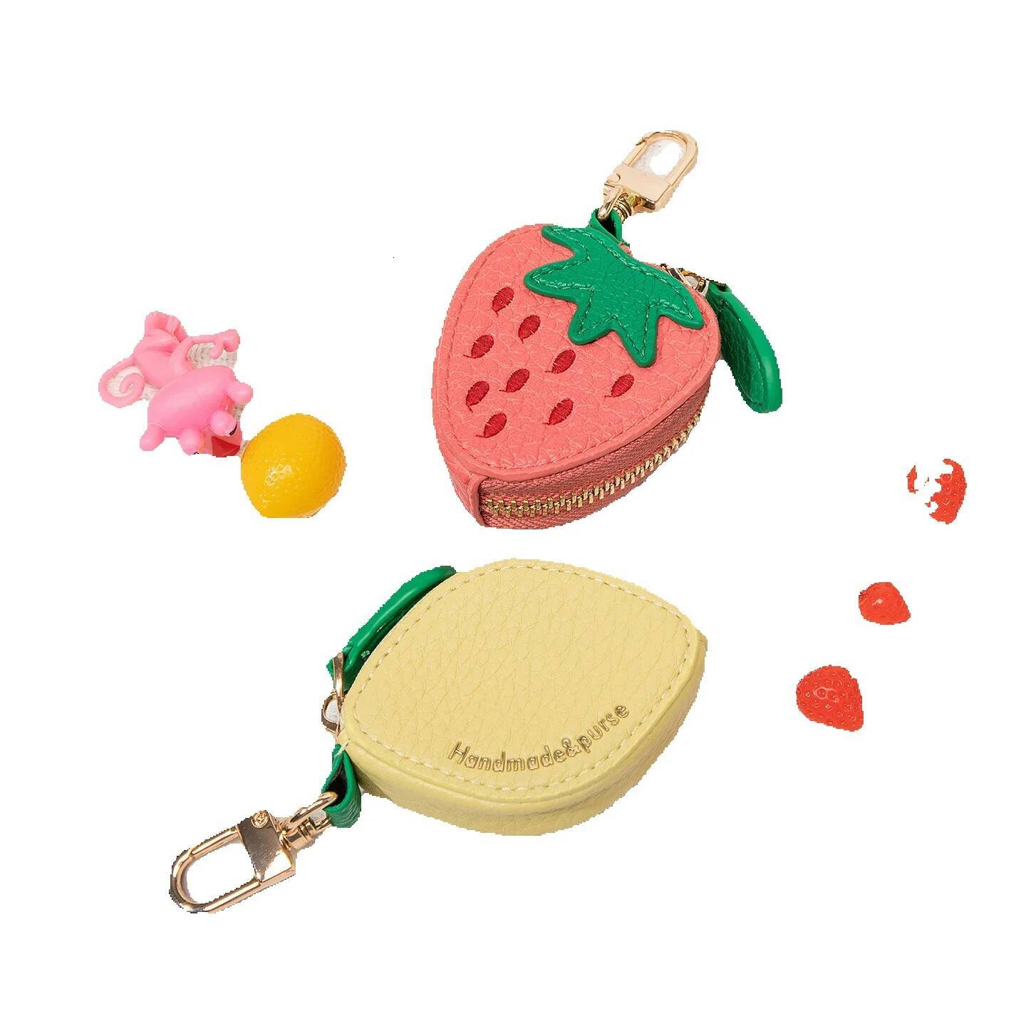 Retro Y2K Purse Accessory Key Chain Fruit Bag Pendant Strawberry Shape Coin Purse Multi-Functional Key Bag Earphone Bag Cute Wallet Mini Coin Bag