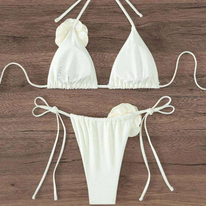 S - L Sexy 3D Flowers Halter Strappy Women Swimwear Female Swimsuit Two-pieces Bikini Set Bather Bathing Suit Swim C260207