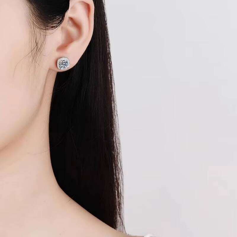 Fine Jewel Ladies Women's Diamond Geometric Square Fashion Sterling Silver S925 Jewelry Gift Vvs1 Moissanite Stud Earrings