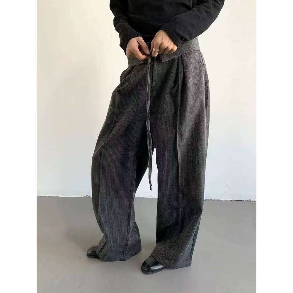 Men's Foldable Design Commuting Style Casual Pants Retro High Waist Bottoms Y2k Personality Autumn Male Straight Trousers