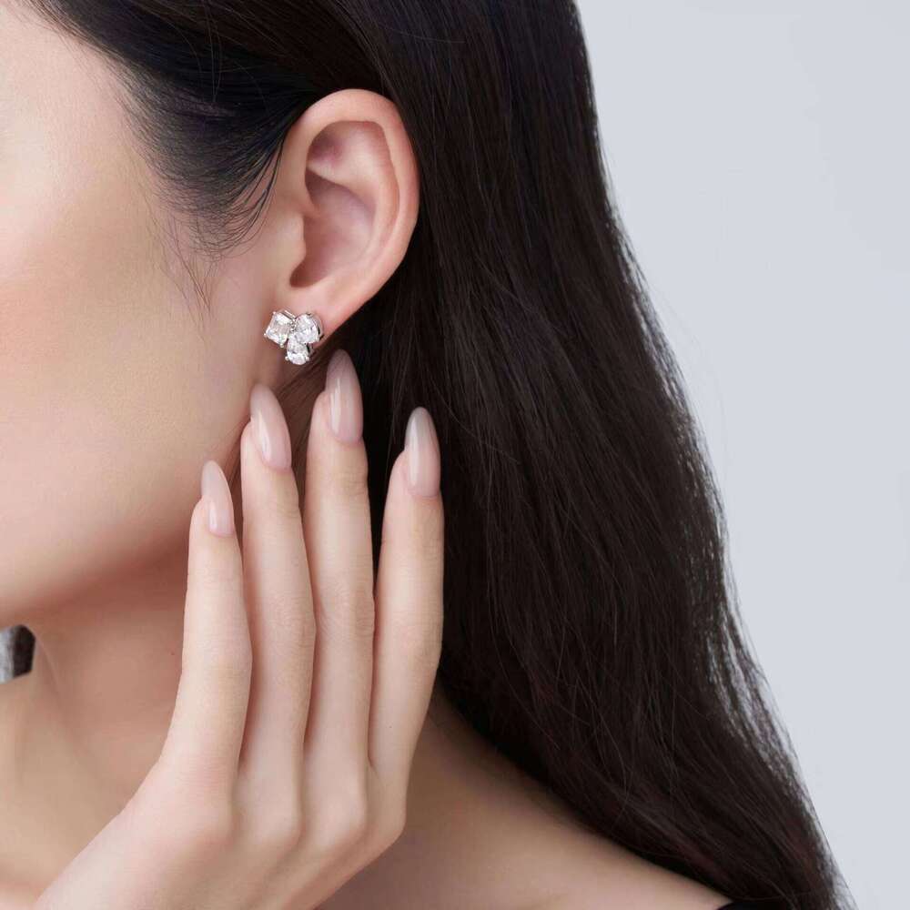 S925 Moissanite Irregular-Shaped Stud Multi-Layer Electroplated White Gold Fashionable Light Luxury High-End Earrings