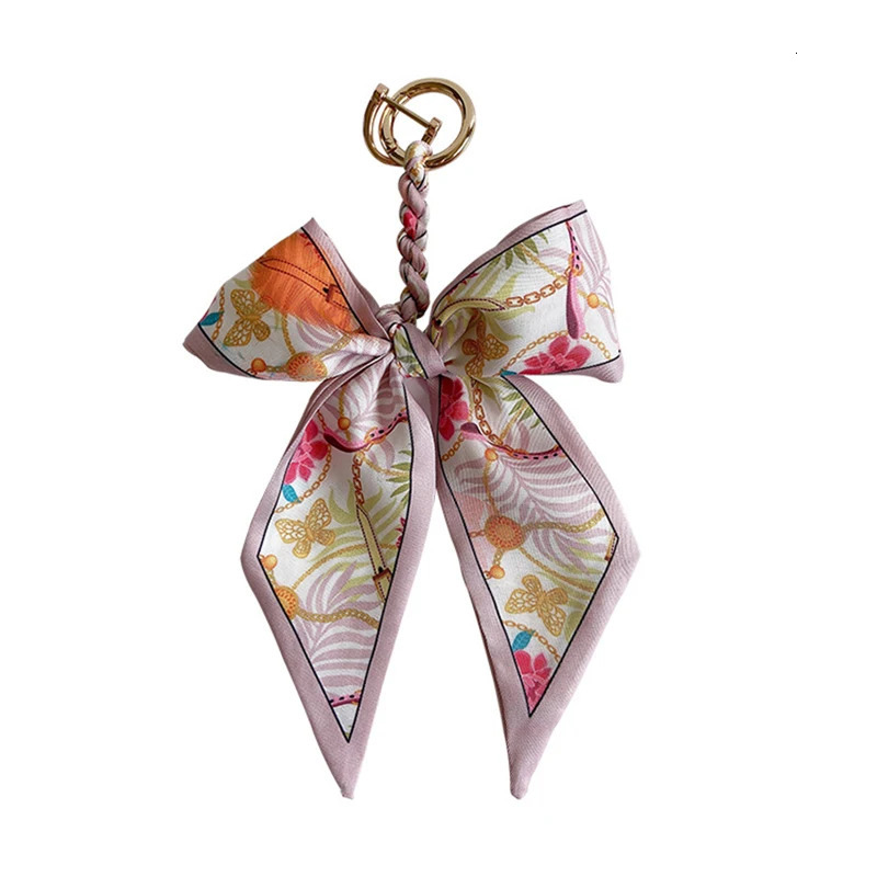 Camellia Silk Keychain for Women Ribbon Bow Pendant with Ring Bag Car Key Chain Hangings Elegant Handbag Accessory Gift 260130
