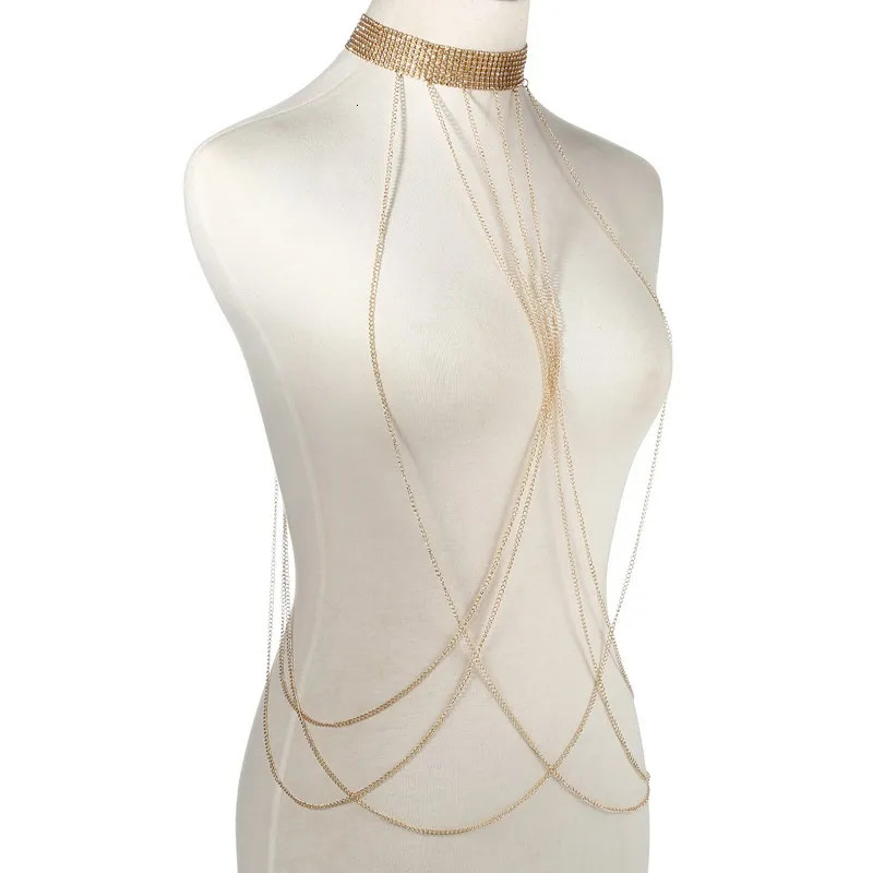 Gold Color Body Chain Women Rhinestone Waist Jewelry Bikini Harness Bodychain Beach Summer Outfit 260120