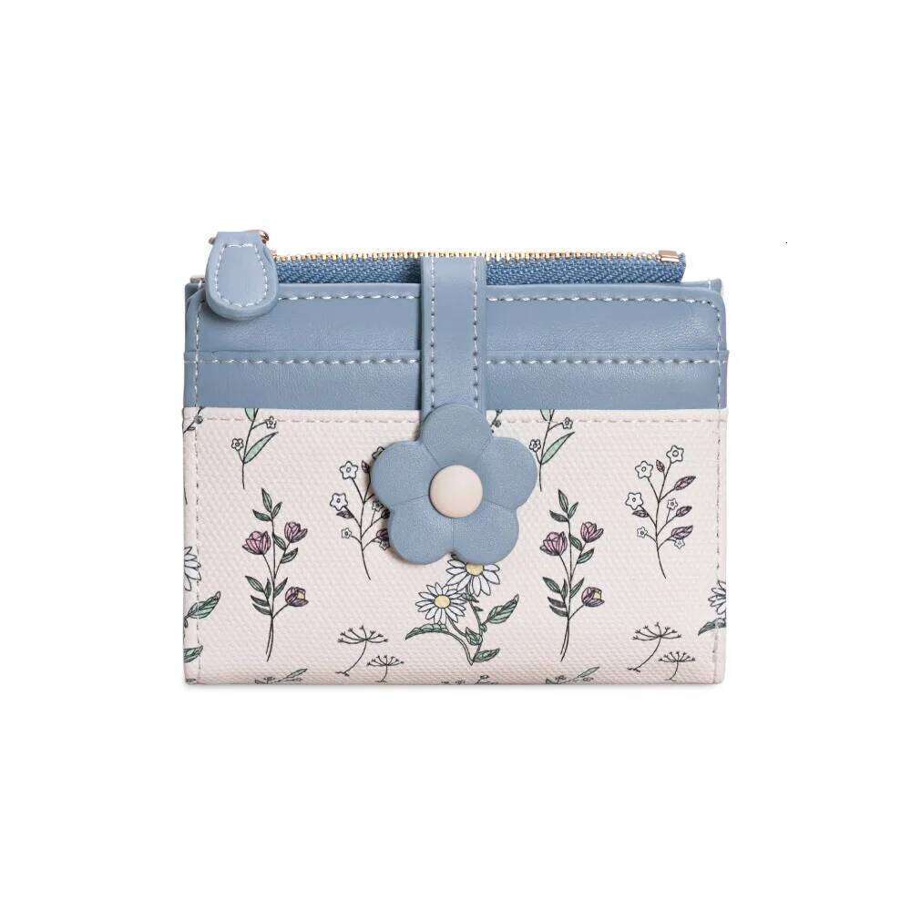 Simple Korean Style Flower Wallet Print Ultra Thin PU Leather Holder Floral Short Clutch Folding Card Bag Travel Y260206