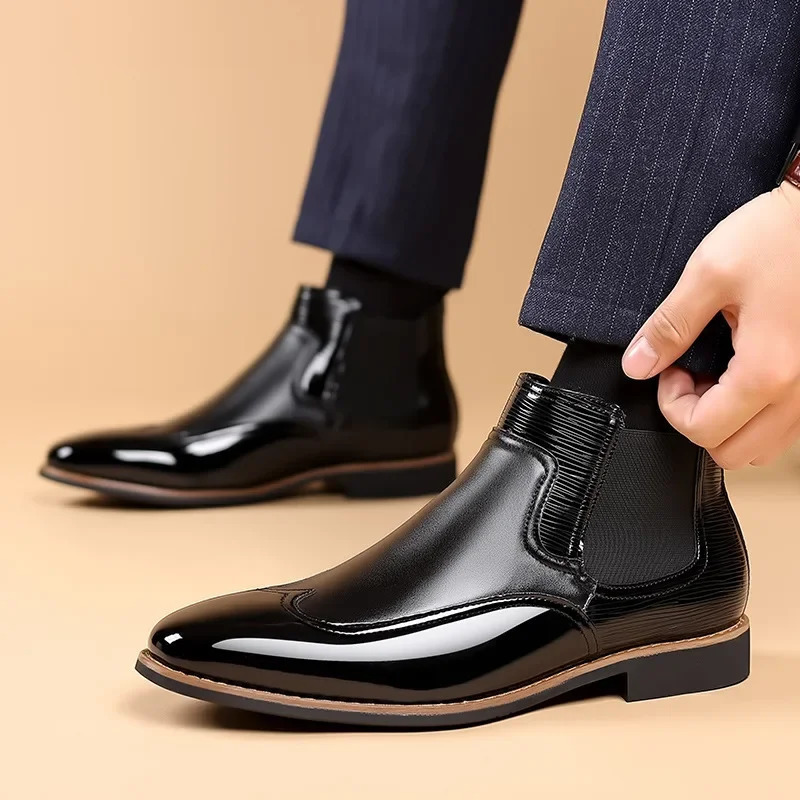 Mens Chelsea Boots Brown Fashion Business Casual Shoes British Style Street Party Wear Classic Ankle for Men 260208