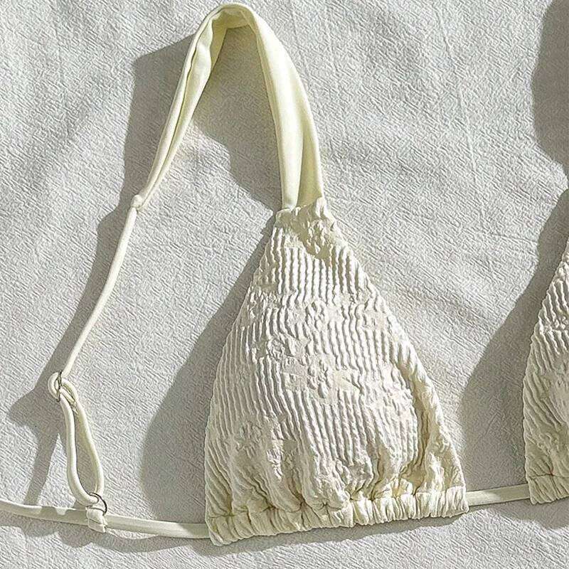 White Flower Embossing Sexy Swimsuit Women Micro Thong Bikini Swimwear 2025 Bathing Suit Lace-up Triangle Bikinis Sets Mujer C260207