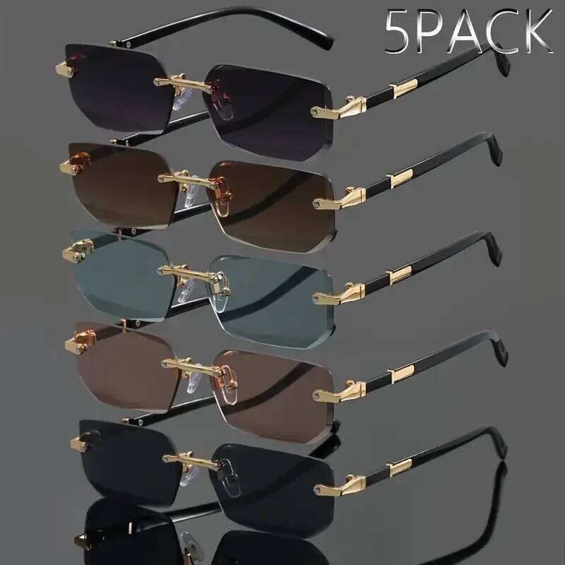 5pcs Metal Fashion Glasses Frameless Square Retro Classic Trendy Stylish | Suitable For Summer Party And Holiday Gifts 2333 Y260207