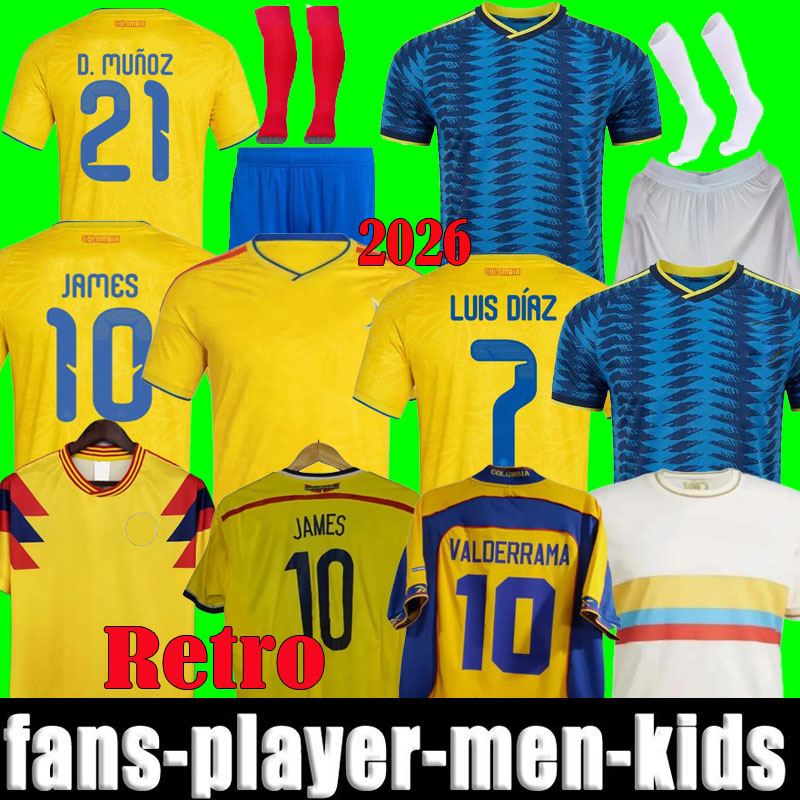 2026 Colombia Home AWAY soccer jerseys 100TH 26 27 james LUIS DIAZ L.DIAZ J.LERMA men kids kit 1990 1994 1998 2001 2014 FALCAO VALDERRAMA Colombia Retro Football Shirts