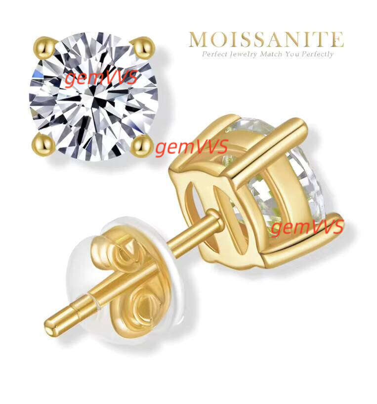 Wholesale Moissanite Stud Earrings 0.5-3Ct 18K Gold Plated S925 Sterling Silver Vvs1 Lab Diamond Unisex Jewelry