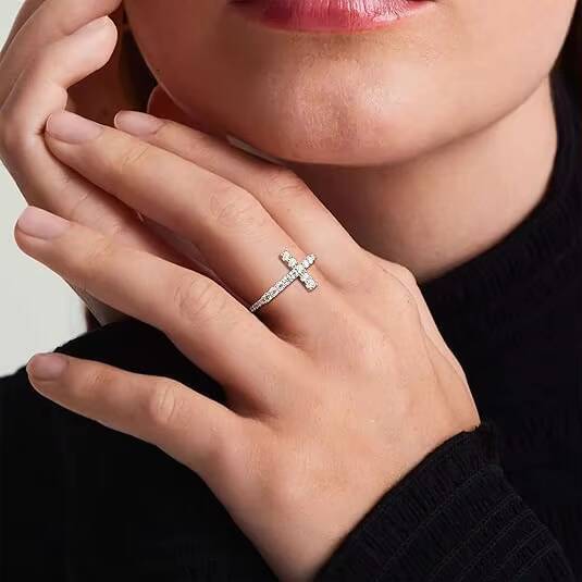 Cross Ring Moissanite VVS Engagement Jewelry 925 Sterling Silver Adjustable Fine Jewelry Wholesale Custom With Certificate