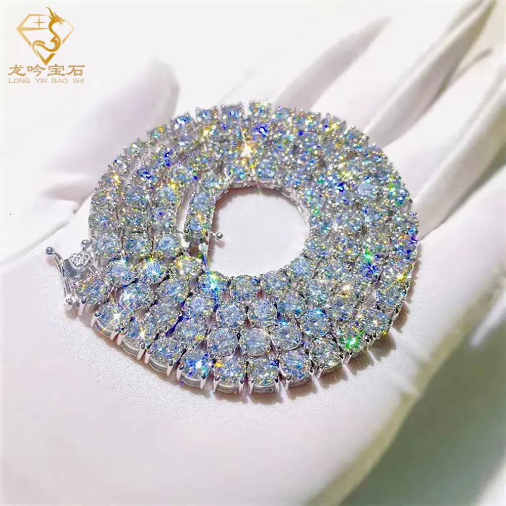 S925 Silver White Gold Plated Moissanite Diamond Tennis Necklace 20inch