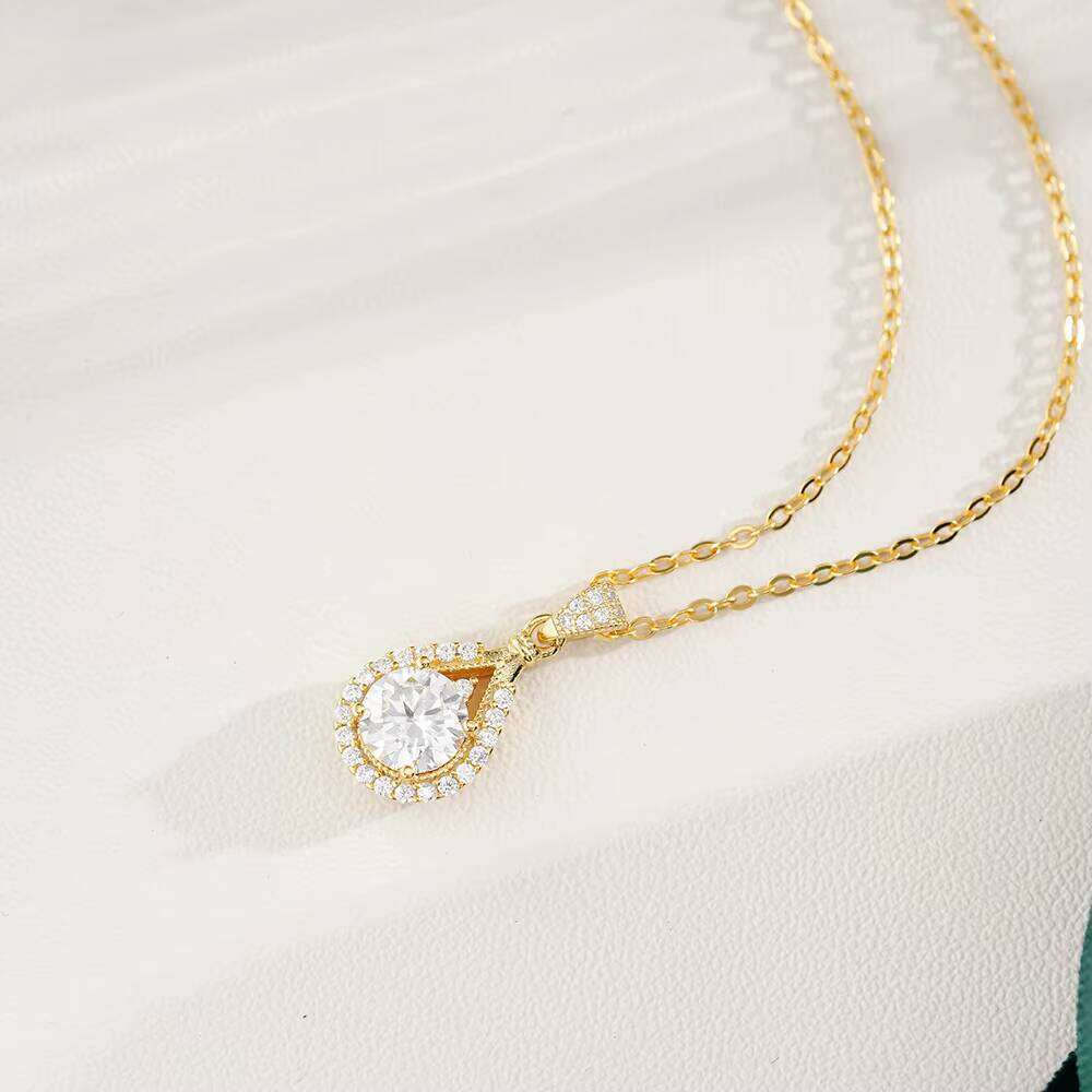 High Quality S925 Sterling Silver 18K Gold Plated Round Jewelry Vintage Vvs1 GRA Moissanite Pendant Necklace Earrings Set