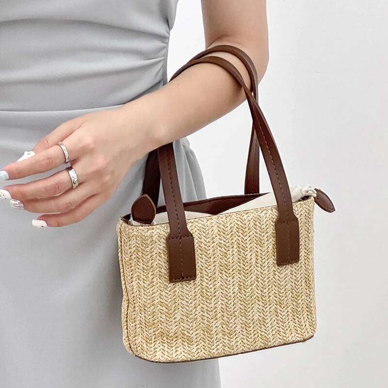 FemaleTravel Bohemian Vacation Shoulder Beach Women's Leisure Grass Woven Handbag Drawstring Bucket Crossbody Bag C260207