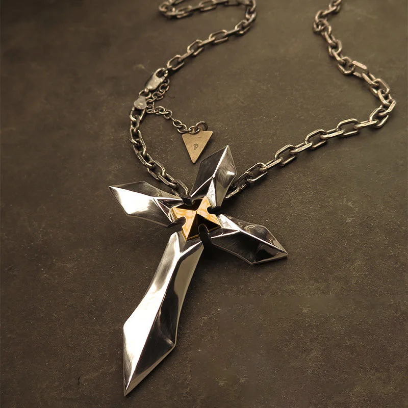 Knight Heart Stainless Steel Huge Cross Sword Pendant Necklace Men Male Metal Cruz Necklaces Jewelry Accessories 260107