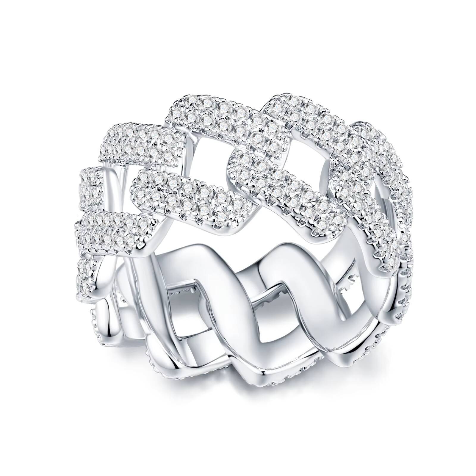 Hip Hop Iced Out Full Paved D Color VVS Moissanite Round Brilliant Cut CNAS Certified Ring S925 Silver Plated 18K Gold Men Women