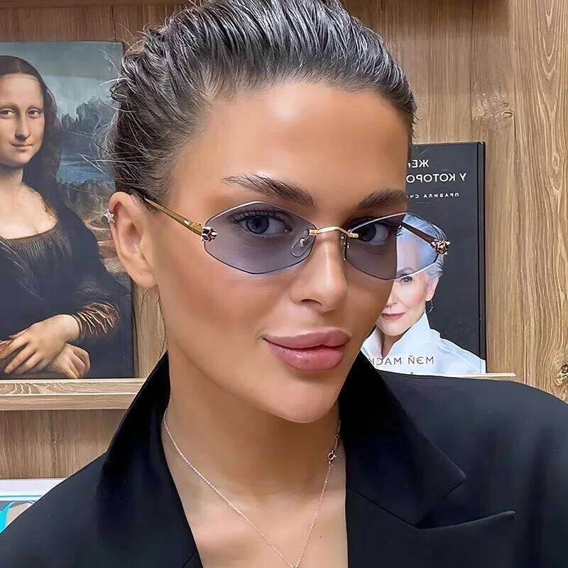 Frameless Cut Edge Diamond Shaped Personalized Leopard UV Resistant Small Frame UV400 Sunglasses New Y260207
