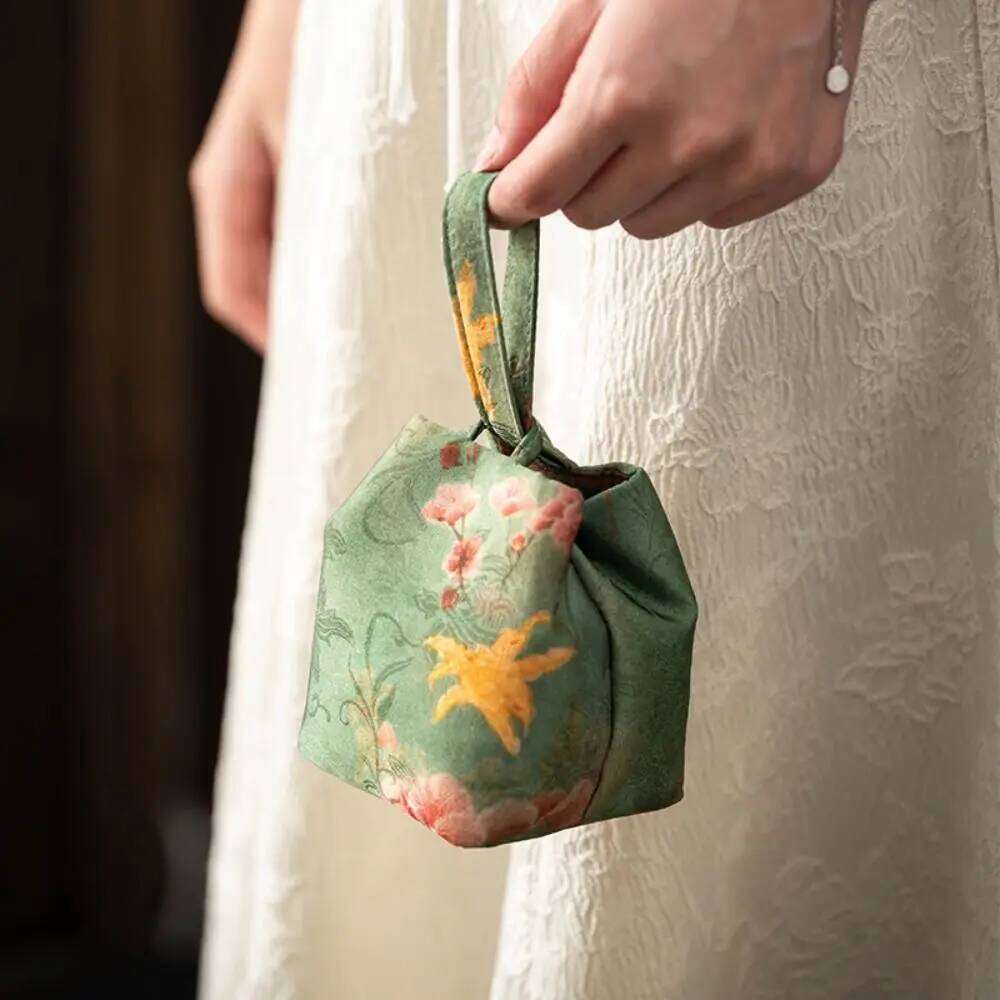 Chinese Style Teacup Drawstring Cloth Breakage-proof Print Small Item Pouch Portable Multifunctional Teaware Storage Bag ChicBag1113