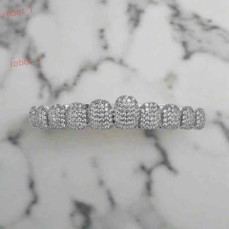 Custom 925 Silver Rhodium Plated Round Brilliant Cut VVS Moissanite Iced Out Grillz Teeth Men Hiphop Rapper Jewelry