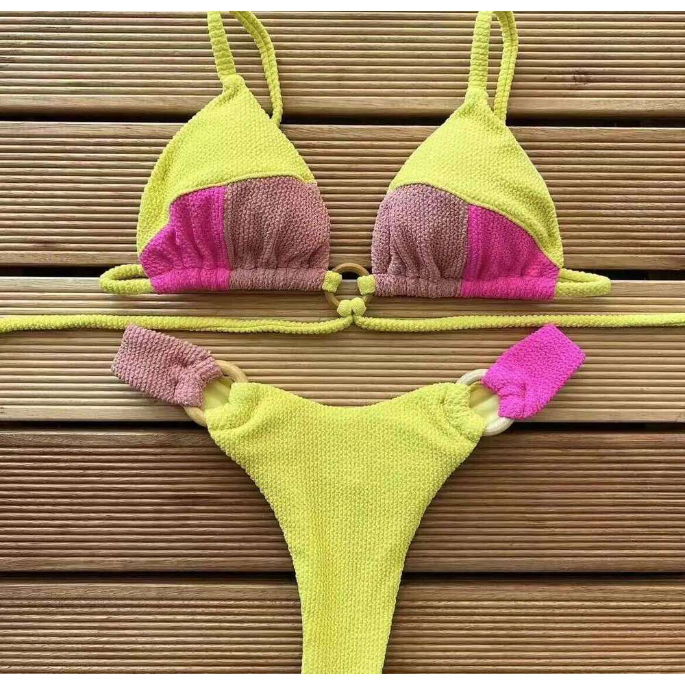 2025 Women's Swimming Suit Spliced New Solid Color Bikini Split Swimsuit C260207