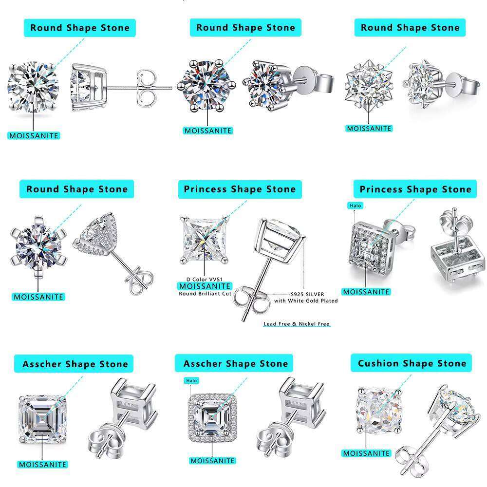 Latest Design White Gold Plated 925 Sterling Silver Fine Jewelry Pass Diamond Test Mossianite Earrings Stud For Women Party