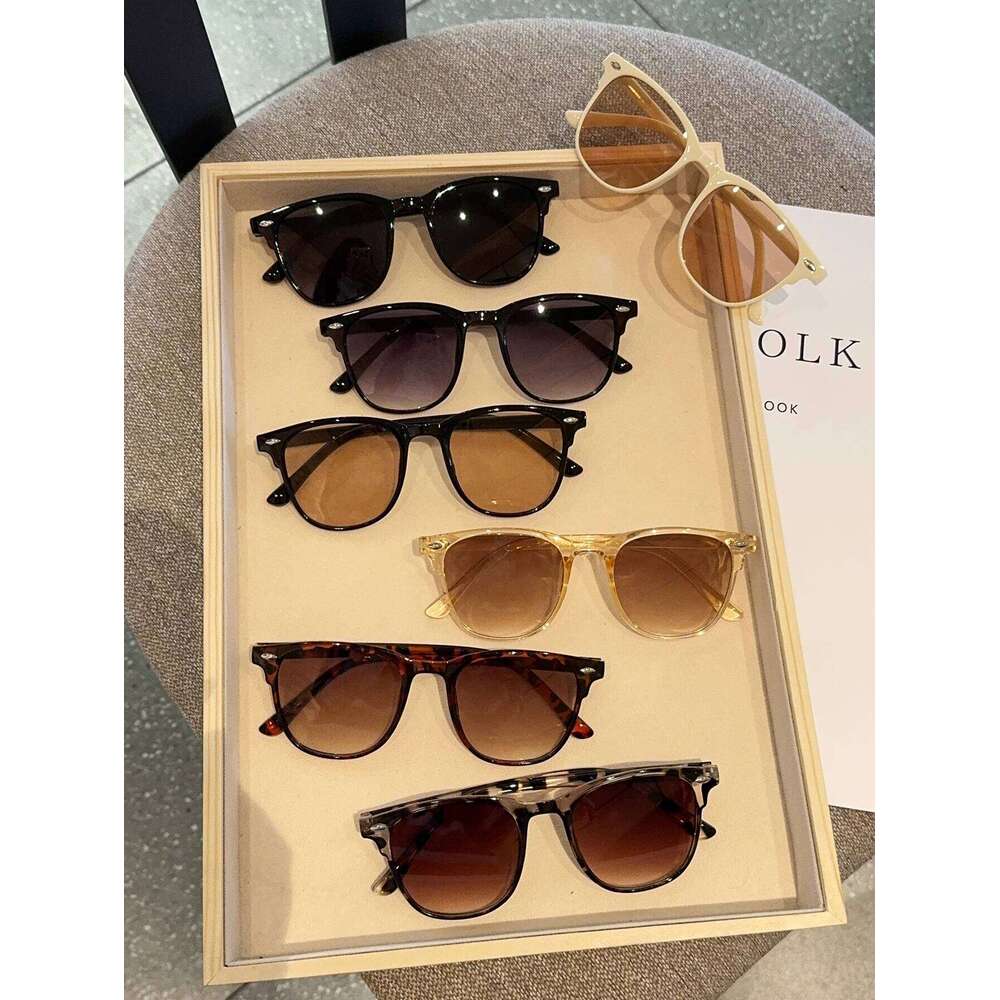 7Pcs Fashionable Round Frame Glasses Set with Rice Nail Decoration, Perfect for Party, Holiday Gift, Unisex Y260207