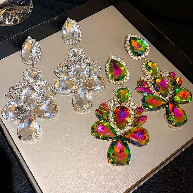 Wholesale Silver Needle Diamond Rhinestone European-Style Exaggerated Trendy Drop Earrings Women Party